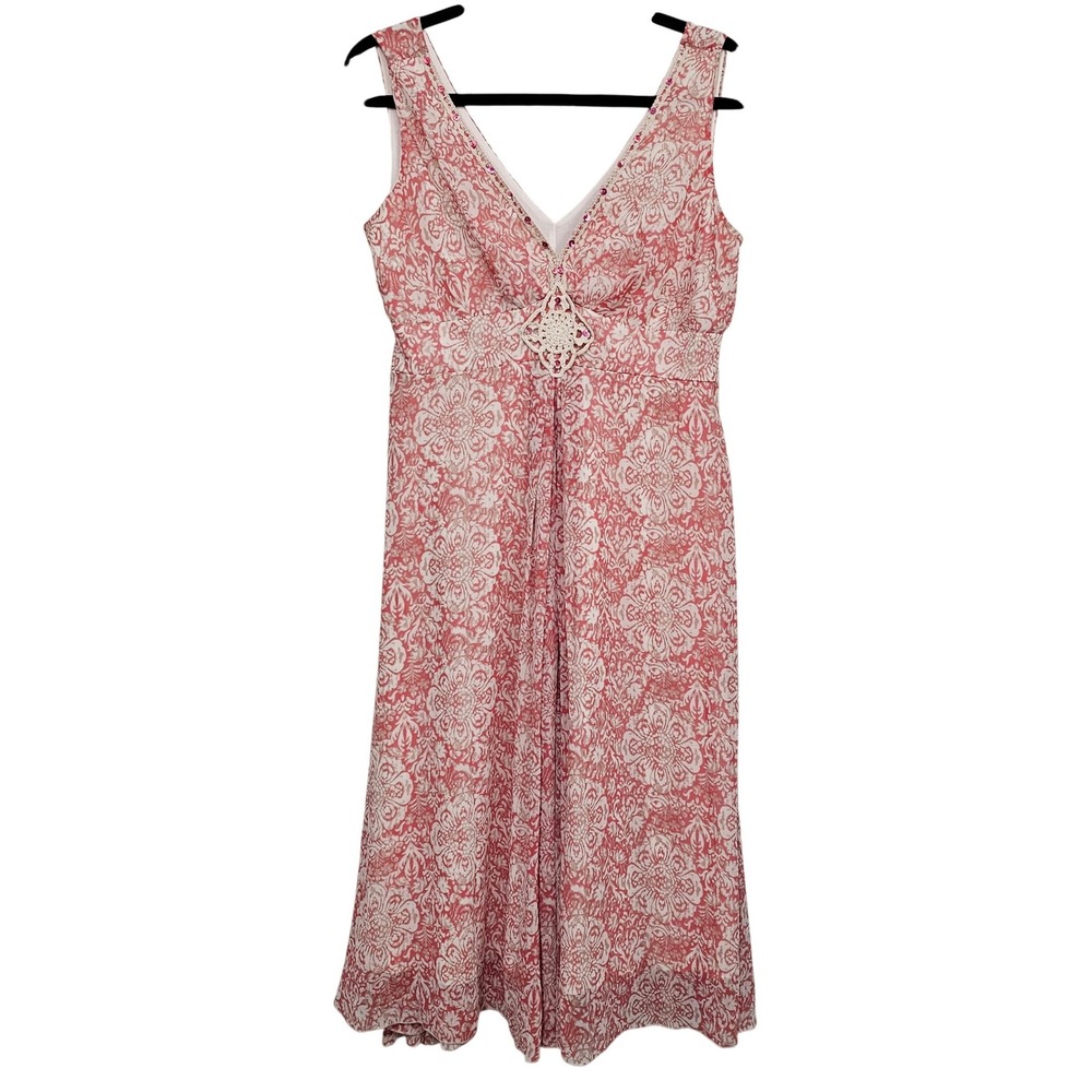 Vintage 8 Pink Floral Midi Dress Damask Crochet Sequin Boho Romantic Y2K Fairy